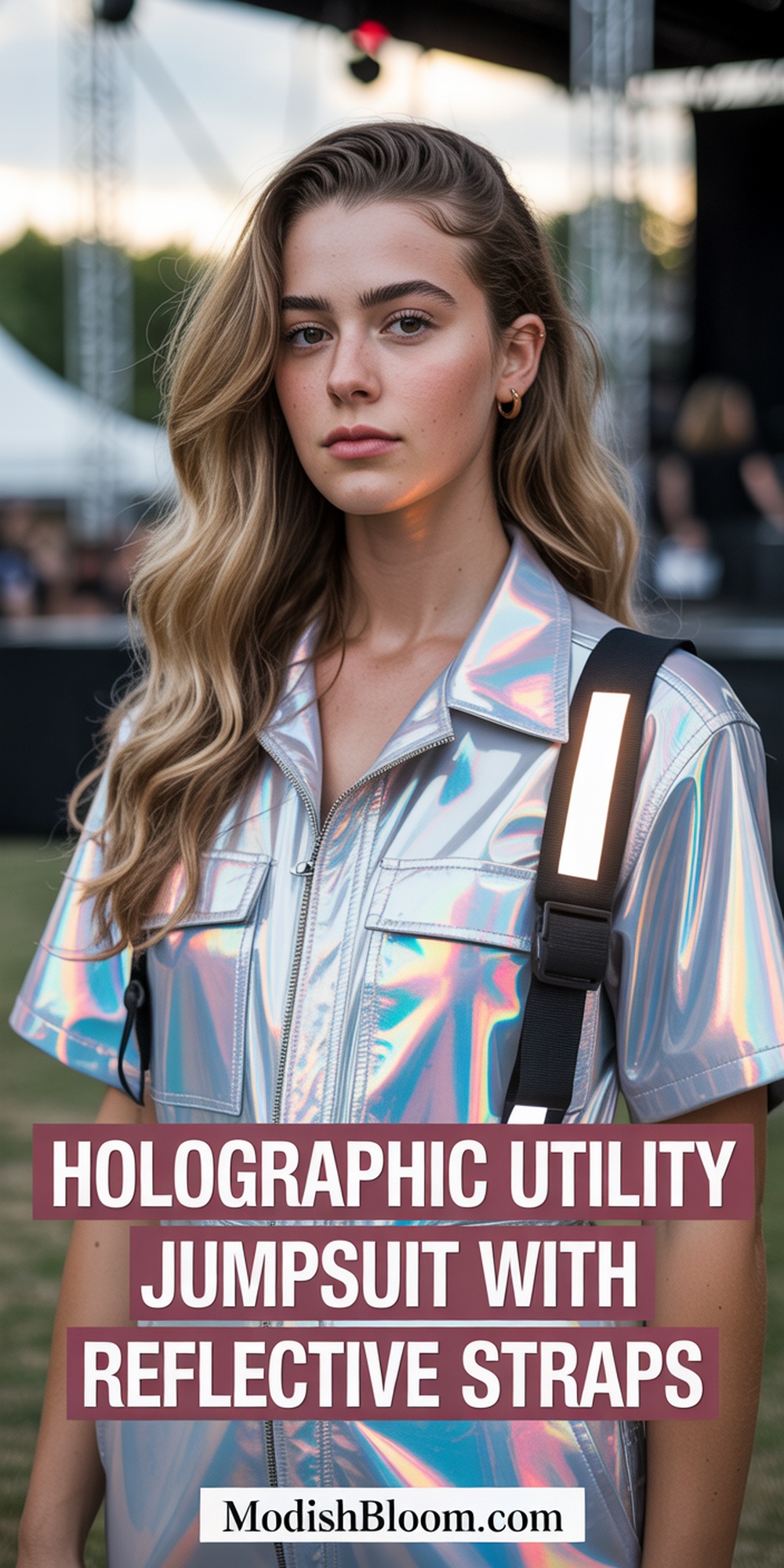 Holographic Utility Jumpsuit with Reflective Straps
