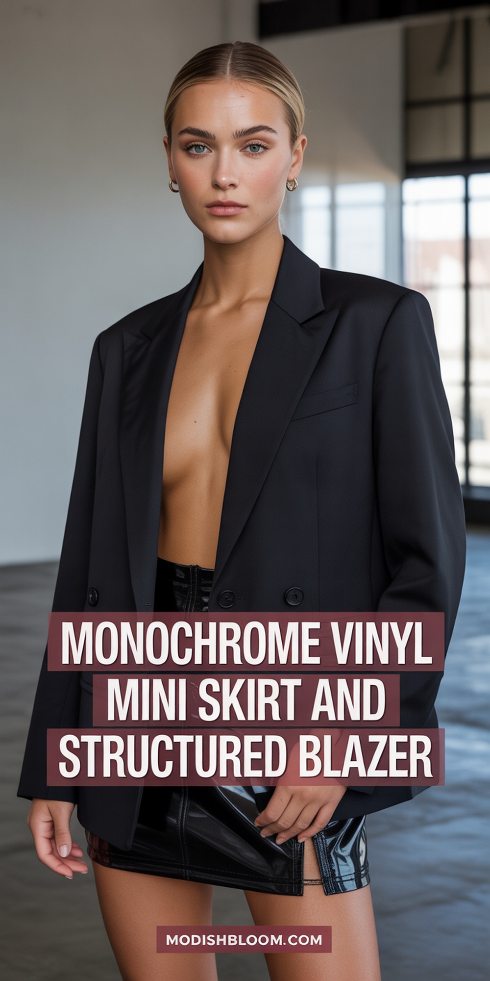 Monochrome Vinyl Mini Skirt and Structured Blazer