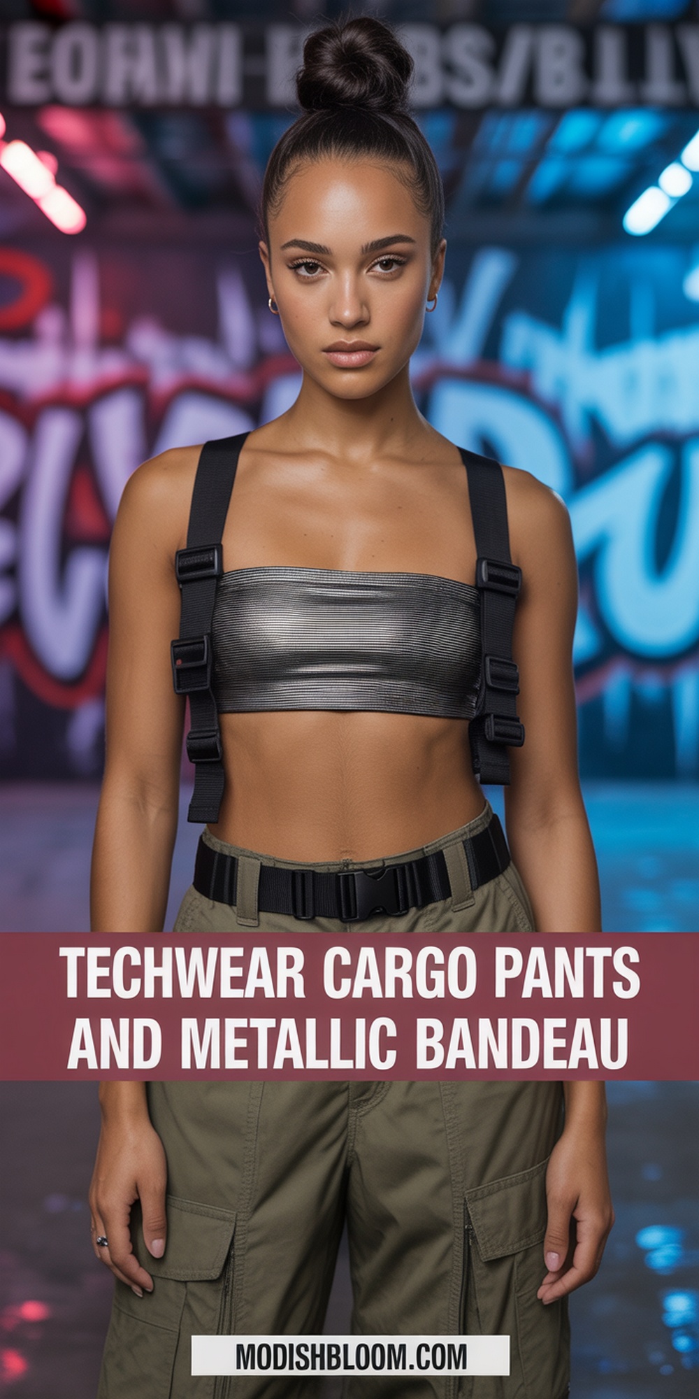 Techwear Cargo Pants and Metallic Bandeau